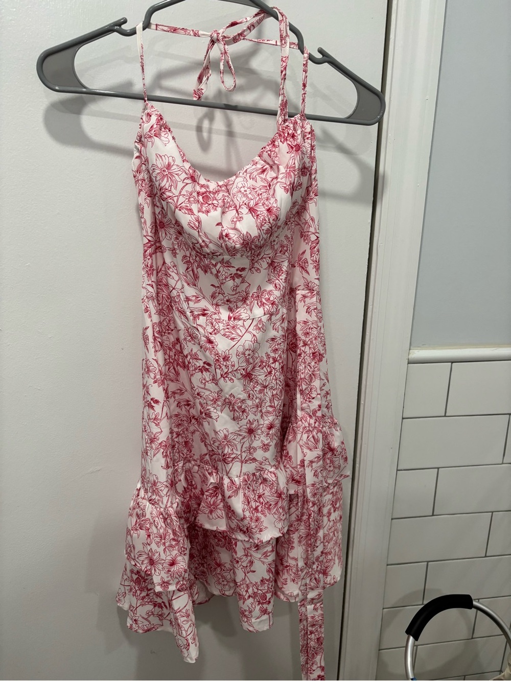 White & Red Floral Cowl Neck Sundress